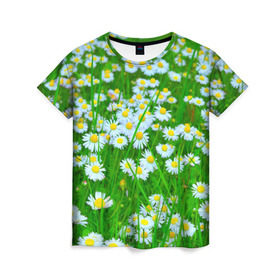 Женская футболка 3D с принтом Ромашки в Курске, 100% полиэфир ( синтетическое хлопкоподобное полотно) | прямой крой, круглый вырез горловины, длина до линии бедер | поле | природа | ромашка | цветы