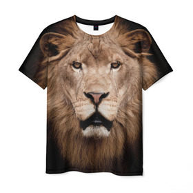 Мужская футболка 3D с принтом Царь зверей в Курске, 100% полиэфир | прямой крой, круглый вырез горловины, длина до линии бедер | власть | дикая кошка | животное | король джунглей | лев | львица | мощь | мудрость | охотник | сила | хитрость | хищник | царь зверей