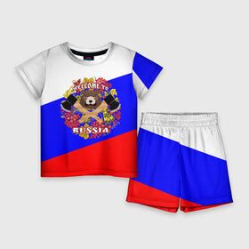 Детский костюм с шортами 3D с принтом Добро пожаловать в Россию в Курске,  |  | Тематика изображения на принте: russia | welcome | медведь | россия | хохлома