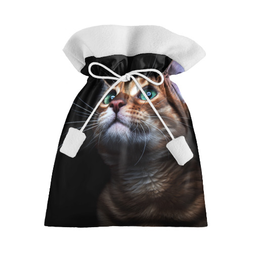 Подарочный 3D мешок с принтом Милый котик в Курске, 100% полиэстер | Размер: 29*39 см | Тематика изображения на принте: кошка | темный | фото