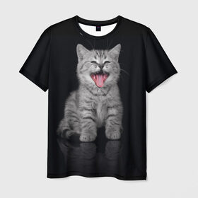Мужская футболка 3D с принтом Котёнок в Курске, 100% полиэфир | прямой крой, круглый вырез горловины, длина до линии бедер | киса | киска | котёнок | котик | котяра | кошак | кошка | маленький | милый | мяу | няша | пушистый | сладкий | смешной | хороший