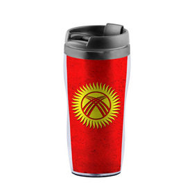 Термокружка-непроливайка с принтом Киргизия в Курске, внутренняя часть — пищевой пластик, наружная часть — прозрачный пластик, между ними — полиграфическая вставка с рисунком | объем — 350 мл, герметичная крышка | Тематика изображения на принте: киргиз | киргизия | киргизский | кыргызстан | национальный | нация | флаг | флаги