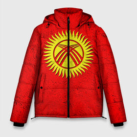 Мужская зимняя куртка 3D с принтом Киргизия в Курске, верх — 100% полиэстер; подкладка — 100% полиэстер; утеплитель — 100% полиэстер | длина ниже бедра, свободный силуэт Оверсайз. Есть воротник-стойка, отстегивающийся капюшон и ветрозащитная планка. 

Боковые карманы с листочкой на кнопках и внутренний карман на молнии. | Тематика изображения на принте: киргиз | киргизия | киргизский | кыргызстан | национальный | нация | флаг | флаги