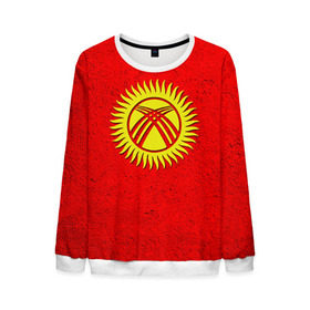 Мужской свитшот 3D с принтом Киргизия в Курске, 100% полиэстер с мягким внутренним слоем | круглый вырез горловины, мягкая резинка на манжетах и поясе, свободная посадка по фигуре | Тематика изображения на принте: киргиз | киргизия | киргизский | кыргызстан | национальный | нация | флаг | флаги