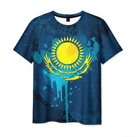 Мужская футболка 3D с принтом Казахстан в Курске, 100% полиэфир | прямой крой, круглый вырез горловины, длина до линии бедер | казах | казахский | казахстан | национальный | нация | республика | рк | флаг | флаги