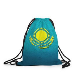 Рюкзак-мешок 3D с принтом Флаг Казахстана в Курске, 100% полиэстер | плотность ткани — 200 г/м2, размер — 35 х 45 см; лямки — толстые шнурки, застежка на шнуровке, без карманов и подкладки | казах | казахский | казахстан | национальный | нация | республика | рк | флаг | флаги