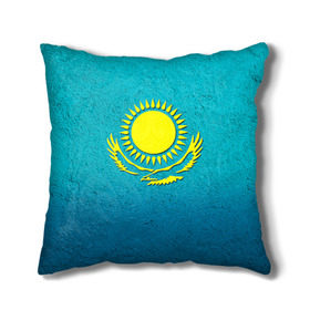 Подушка 3D с принтом Флаг Казахстана в Курске, наволочка – 100% полиэстер, наполнитель – холлофайбер (легкий наполнитель, не вызывает аллергию). | состоит из подушки и наволочки. Наволочка на молнии, легко снимается для стирки | казах | казахский | казахстан | национальный | нация | республика | рк | флаг | флаги