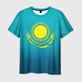 Мужская футболка 3D с принтом Флаг Казахстана в Курске, 100% полиэфир | прямой крой, круглый вырез горловины, длина до линии бедер | Тематика изображения на принте: казах | казахский | казахстан | национальный | нация | республика | рк | флаг | флаги