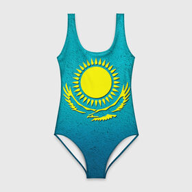 Купальник-боди 3D с принтом Флаг Казахстана в Курске, 82% полиэстер, 18% эластан | Круглая горловина, круглый вырез на спине | казах | казахский | казахстан | национальный | нация | республика | рк | флаг | флаги