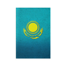 Обложка для паспорта матовая кожа с принтом Флаг Казахстана в Курске, натуральная матовая кожа | размер 19,3 х 13,7 см; прозрачные пластиковые крепления | казах | казахский | казахстан | национальный | нация | республика | рк | флаг | флаги