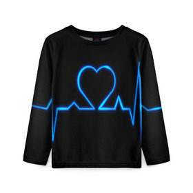 Детский лонгслив 3D с принтом Ритм сердца в Курске, 100% полиэстер | длинные рукава, круглый вырез горловины, полуприлегающий силуэт
 | ритм | сердце | синяя | черная | электро