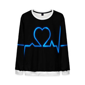 Мужской свитшот 3D с принтом Ритм сердца в Курске, 100% полиэстер с мягким внутренним слоем | круглый вырез горловины, мягкая резинка на манжетах и поясе, свободная посадка по фигуре | ритм | сердце | синяя | черная | электро