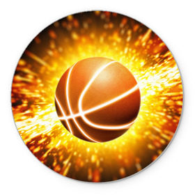 Коврик круглый с принтом Баскетбольный мяч в Курске, резина и полиэстер | круглая форма, изображение наносится на всю лицевую часть | взрыв | искры | огонь | пламя