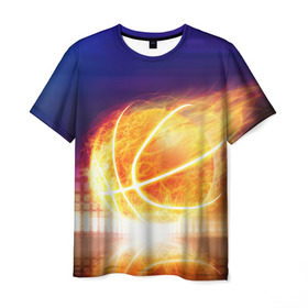 Мужская футболка 3D с принтом Огненный мяч в Курске, 100% полиэфир | прямой крой, круглый вырез горловины, длина до линии бедер | streetball | баскетбол | взрыв | искры | любимая игра | моя жизнь | мяч | огонь | пламя | развлечение | страсть | тренировка | увлечение | хобби