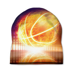 Шапка 3D с принтом Огненный мяч в Курске, 100% полиэстер | универсальный размер, печать по всей поверхности изделия | streetball | баскетбол | взрыв | искры | любимая игра | моя жизнь | мяч | огонь | пламя | развлечение | страсть | тренировка | увлечение | хобби