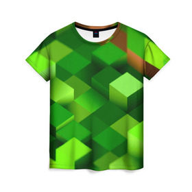 Женская футболка 3D с принтом Minecraft в Курске, 100% полиэфир ( синтетическое хлопкоподобное полотно) | прямой крой, круглый вырез горловины, длина до линии бедер | green | зеленый