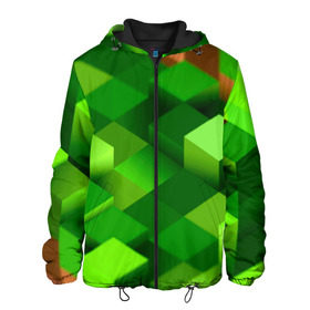 Мужская куртка 3D с принтом Minecraft в Курске, ткань верха — 100% полиэстер, подклад — флис | прямой крой, подол и капюшон оформлены резинкой с фиксаторами, два кармана без застежек по бокам, один большой потайной карман на груди. Карман на груди застегивается на липучку | green | зеленый