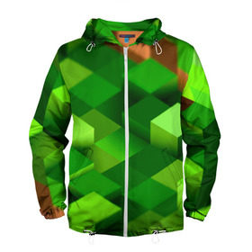 Мужская ветровка 3D с принтом Minecraft в Курске, 100% полиэстер | подол и капюшон оформлены резинкой с фиксаторами, два кармана без застежек по бокам, один потайной карман на груди | green | зеленый