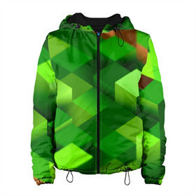 Женская куртка 3D с принтом Minecraft в Курске, ткань верха — 100% полиэстер, подклад — флис | прямой крой, подол и капюшон оформлены резинкой с фиксаторами, два кармана без застежек по бокам, один большой потайной карман на груди. Карман на груди застегивается на липучку | green | зеленый