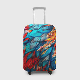 Чехол для чемодана 3D с принтом Перья в Курске, 86% полиэфир, 14% спандекс | двустороннее нанесение принта, прорези для ручек и колес | красный | текстура | цветной | яркий