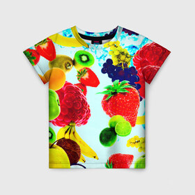 Детская футболка 3D с принтом Коктейль в Курске, 100% гипоаллергенный полиэфир | прямой крой, круглый вырез горловины, длина до линии бедер, чуть спущенное плечо, ткань немного тянется | лето | фрукты | цветной | ягоды | яркий