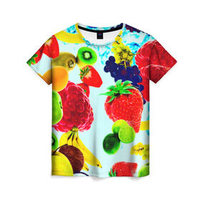 Женская футболка 3D с принтом Коктейль в Курске, 100% полиэфир ( синтетическое хлопкоподобное полотно) | прямой крой, круглый вырез горловины, длина до линии бедер | лето | фрукты | цветной | ягоды | яркий