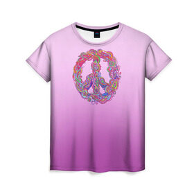 Женская футболка 3D с принтом Хиппи 1 в Курске, 100% полиэфир ( синтетическое хлопкоподобное полотно) | прямой крой, круглый вырез горловины, длина до линии бедер | hippie | peace | пацифик | хиппи