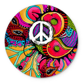 Коврик круглый с принтом Хиппи 2 в Курске, резина и полиэстер | круглая форма, изображение наносится на всю лицевую часть | hippie | peace | пацифик | хиппи
