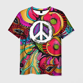 Мужская футболка 3D с принтом Хиппи 2 в Курске, 100% полиэфир | прямой крой, круглый вырез горловины, длина до линии бедер | hippie | peace | пацифик | хиппи