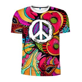 Мужская футболка 3D спортивная с принтом Хиппи 2 в Курске, 100% полиэстер с улучшенными характеристиками | приталенный силуэт, круглая горловина, широкие плечи, сужается к линии бедра | Тематика изображения на принте: hippie | peace | пацифик | хиппи