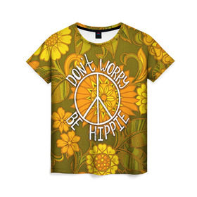 Женская футболка 3D с принтом Хиппи 4 в Курске, 100% полиэфир ( синтетическое хлопкоподобное полотно) | прямой крой, круглый вырез горловины, длина до линии бедер | hippie | peace | пацифик | хиппи
