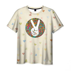 Мужская футболка 3D с принтом Хиппи 6 в Курске, 100% полиэфир | прямой крой, круглый вырез горловины, длина до линии бедер | Тематика изображения на принте: hippie | peace | пацифик | хиппи