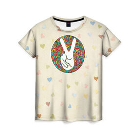 Женская футболка 3D с принтом Хиппи 6 в Курске, 100% полиэфир ( синтетическое хлопкоподобное полотно) | прямой крой, круглый вырез горловины, длина до линии бедер | hippie | peace | пацифик | хиппи