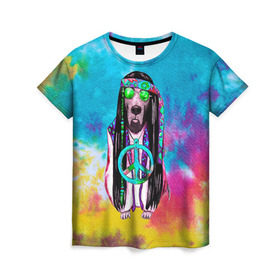 Женская футболка 3D с принтом Хиппи 9 в Курске, 100% полиэфир ( синтетическое хлопкоподобное полотно) | прямой крой, круглый вырез горловины, длина до линии бедер | hippie | peace | пацифик | хиппи