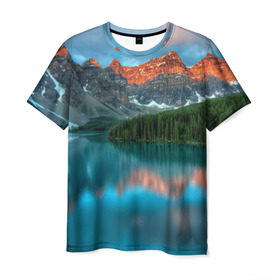 Мужская футболка 3D с принтом Неописуемая красота в Курске, 100% полиэфир | прямой крой, круглый вырез горловины, длина до линии бедер | горы | канада | красота | лес | небо | облака | озеро | пейзаж | природа | речка