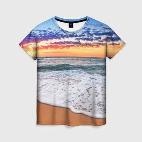 Женская футболка 3D с принтом Красивый закат в Курске, 100% полиэфир ( синтетическое хлопкоподобное полотно) | прямой крой, круглый вырез горловины, длина до линии бедер | sunrise | sunset | волна | жара | закат | зной | красота | лето | море | океан | отдых | пена | песок | пляж | прибой | прилив | природа | рассвет | солнце