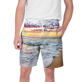 Мужские шорты 3D с принтом Sunset в Курске,  полиэстер 100% | прямой крой, два кармана без застежек по бокам. Мягкая трикотажная резинка на поясе, внутри которой широкие завязки. Длина чуть выше колен | закат | море | океан | пляж | рассвет | солнце