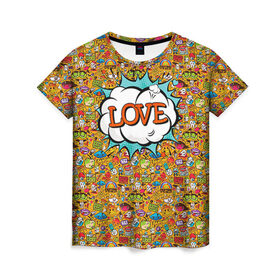 Женская футболка 3D с принтом Поп-арт 1 в Курске, 100% полиэфир ( синтетическое хлопкоподобное полотно) | прямой крой, круглый вырез горловины, длина до линии бедер | love | pop art | искусство | комикс | любовь | поп арт