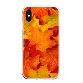 Чехол для iPhone XS Max матовый с принтом Кленовые листья в Курске, Силикон | Область печати: задняя сторона чехла, без боковых панелей | дары осени | жёлтый | золотой | клён | краски | красный | красота | листва | листья | наряд | оранжевый | осень | покров | природа