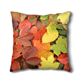 Подушка 3D с принтом Осенние листья в Курске, наволочка – 100% полиэстер, наполнитель – холлофайбер (легкий наполнитель, не вызывает аллергию). | состоит из подушки и наволочки. Наволочка на молнии, легко снимается для стирки | жёлтый | красный | листва | оранжевый | осень