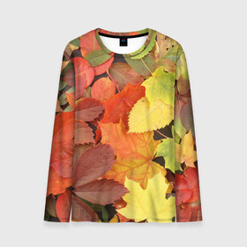 Мужской лонгслив 3D с принтом Осенние листья в Курске, 100% полиэстер | длинные рукава, круглый вырез горловины, полуприлегающий силуэт | жёлтый | красный | листва | оранжевый | осень