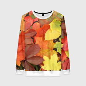 Женский свитшот 3D с принтом Осенние листья в Курске, 100% полиэстер с мягким внутренним слоем | круглый вырез горловины, мягкая резинка на манжетах и поясе, свободная посадка по фигуре | жёлтый | красный | листва | оранжевый | осень
