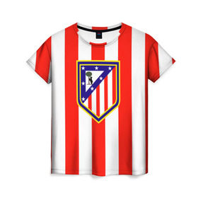 Женская футболка 3D с принтом Атлетико Мадрид в Курске, 100% полиэфир ( синтетическое хлопкоподобное полотно) | прямой крой, круглый вырез горловины, длина до линии бедер | атлетико мадрид | полосы | эмблема