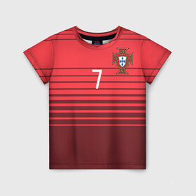 Детская футболка 3D с принтом Роналду сборная Португалии в Курске, 100% гипоаллергенный полиэфир | прямой крой, круглый вырез горловины, длина до линии бедер, чуть спущенное плечо, ткань немного тянется | Тематика изображения на принте: cr7 | euro | real | ronaldo | евро | португалия | реал | роналдо