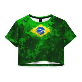 Женская футболка 3D укороченная с принтом Бразилия в Курске, 100% полиэстер | круглая горловина, длина футболки до линии талии, рукава с отворотами | brazil | country | бразилия | государство | страна | флаг | флаги
