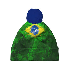 Шапка 3D c помпоном с принтом Бразилия в Курске, 100% полиэстер | универсальный размер, печать по всей поверхности изделия | brazil | country | бразилия | государство | страна | флаг | флаги