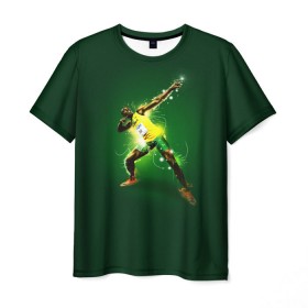 Мужская футболка 3D с принтом Usain Bolt в Курске, 100% полиэфир | прямой крой, круглый вырез горловины, длина до линии бедер | атлетика | без | болт | легкая | спорт | усейн