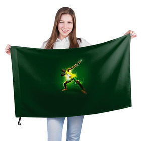 Флаг 3D с принтом Usain Bolt в Курске, 100% полиэстер | плотность ткани — 95 г/м2, размер — 67 х 109 см. Принт наносится с одной стороны | атлетика | без | болт | легкая | спорт | усейн