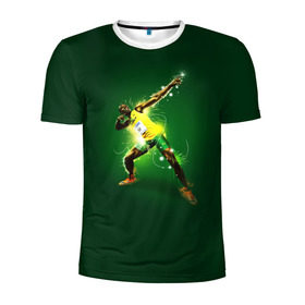 Мужская футболка 3D спортивная с принтом Usain Bolt в Курске, 100% полиэстер с улучшенными характеристиками | приталенный силуэт, круглая горловина, широкие плечи, сужается к линии бедра | атлетика | без | болт | легкая | спорт | усейн