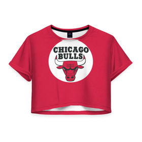 Женская футболка 3D укороченная с принтом BULLS в Курске, 100% полиэстер | круглая горловина, длина футболки до линии талии, рукава с отворотами | chicago bulls | чикаго буллс